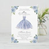 Quinceanera Invitation Espagne Blue Gown Floral (Debout devant)