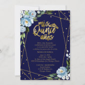 Quinceanera Invitation Espagnol Bleu foncé Or huil (Devant)
