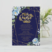 Quinceanera Invitation Espagnol Bleu foncé Or huil (Debout devant)