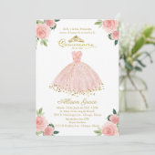 Quinceanera Invitation Espagnol Blush Gown Floral (Debout devant)