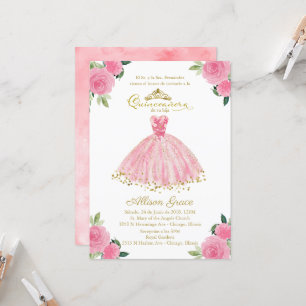 Quinceanera Invitation Espagnol Hot rose Gown