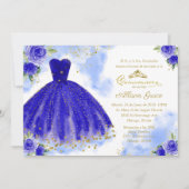 Quinceanera Invitation Espagnol Or Royal Blue (Devant)