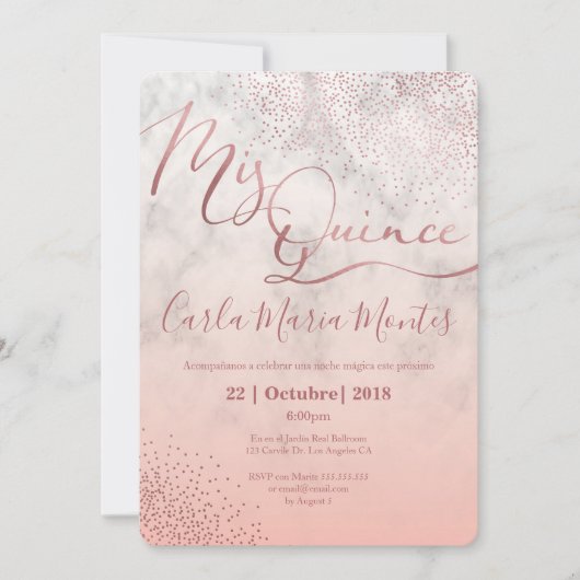 Quinceanera invitation Faux or rose, coing (Devant)