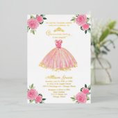 Quinceanera Invitation Floral Hot rose Gown (Debout devant)