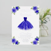 Quinceanera Invitation Floral Royal Blue Gown (Debout devant)