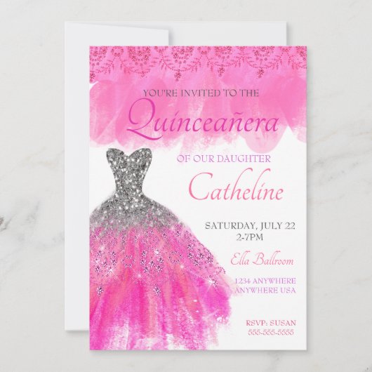 Quinceanera Invitation fuscia15e anniversaire (Devant)