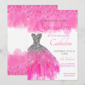 Quinceanera Invitation fuscia15e anniversaire (Devant / Derrière)