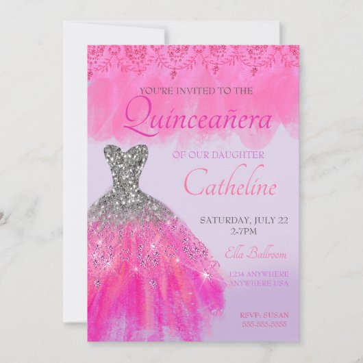 Quinceanera Invitation fuscia15e anniversaire (Devant)