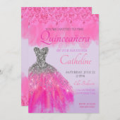 Quinceanera Invitation fuscia15e anniversaire (Devant / Derrière)