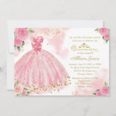 Quinceanera Invitation Gold Foil Hot rose Gown (Devant)
