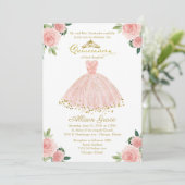 Quinceanera Invitation Gold Foil Rose Blush Gown (Debout devant)