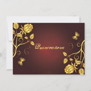 Quinceanera Invitation Gold Foil sur la Bourgogne,