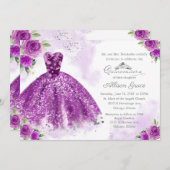Quinceanera Invitation Gown bilingue violet (Devant / Derrière)