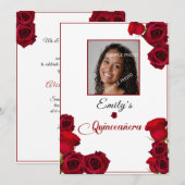 Quinceanera Invitation Jolie Roses Rouges (Devant / Derrière)