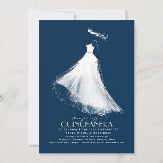 Quinceañera Invitation Marine Bleu Moderne Ethéal (Devant)
