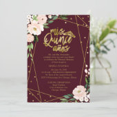 Quinceanera Invitation Or Bourgogne Blush Floral (Debout devant)