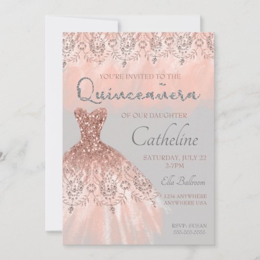 Quinceanera Invitation or rose, 15e anniversaire (Devant)
