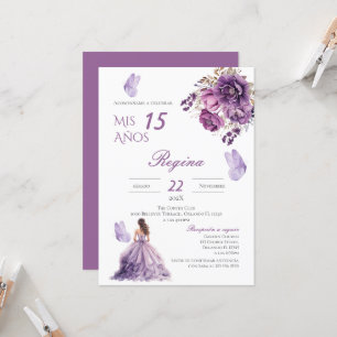 Quinceañera Invitation pour les fleurs violettes