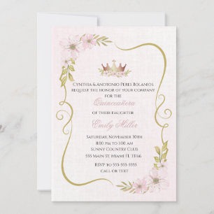 Quinceañera invitation princesse rousse rose
