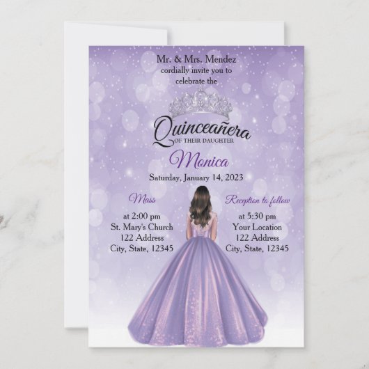Quinceañera invitation Purple et Silver (Devant)