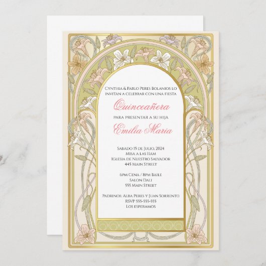 Quinceañera invitation retro vinage en espanol (Devant / Derrière)