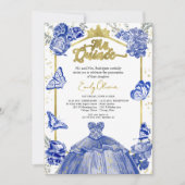 Quinceanera Invitation Robe Bleue Royale Floral (Devant)