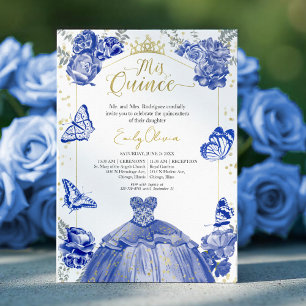 Quinceanera Invitation Robe Bleue Royale Floral