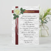 Quinceanera Invitation Rose blanche et ruban rouge (Debout devant)