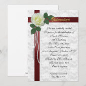 Quinceanera Invitation Rose blanche et ruban rouge (Devant / Derrière)