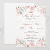 Quinceanera Invitation rose floral (Devant / Derrière)