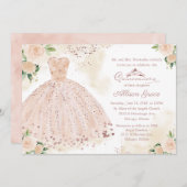 Quinceanera Invitation Rose Gold Rose Blush Gown (Devant / Derrière)