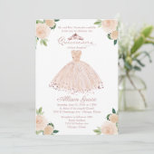 Quinceanera Invitation Rose Gold Rose Blush Gown (Debout devant)
