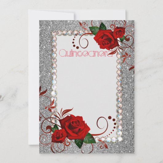 Quinceanera Invitation Rose rouge Parties scintill (Devant)