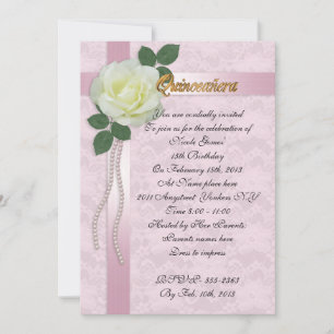 Quinceanera Invitation satin lace and white rose Kaart