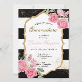 Quinceañera invitation Stripe Floral Kaart