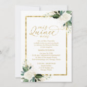 Quinceanera Invitation White Gold Foil Floral (Devant)