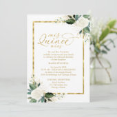 Quinceanera Invitation White Gold Foil Floral (Debout devant)
