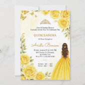 Quinceañera invitation with elegant yellow roses  (Devant)