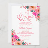 Quinceanera Invitations Espagnol Hot rose Floral (Devant)