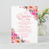 Quinceanera Invitations Hot rose Floral (Debout devant)