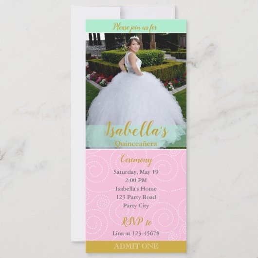 Quinceanera Invitations (Style de billet avec phot (Devant)
