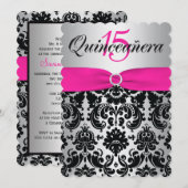 Quinceanera Invite | GEDRUKT RIBBON Pink, zwart Kaart (Voorkant / Achterkant)