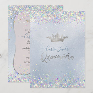 Quinceanera Iridiscint Confetti+Prinsessen Kroon Kaart