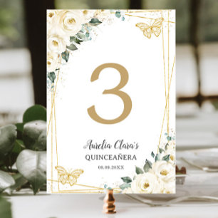 Quinceañera Ivoor Witte Bloemen Gouden Vlinders Kaart