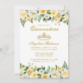 Quinceanera Jaune Or Blanc Floral Invitation (Devant)