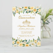 Quinceanera Jaune Or Blanc Floral Invitation (Debout devant)