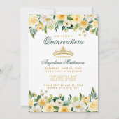 Quinceanera Jaune Vert Floral Or Invitation (Devant)