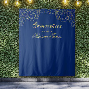 Quinceanera Koningsblauw Goud Fotohokje Achtergron Wandkleed