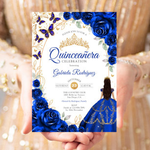 Quinceanera Koningsblauw Gouden Bloem Kaart