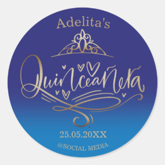 Quinceañera koninklijk blauw 15e verjaardag ronde sticker